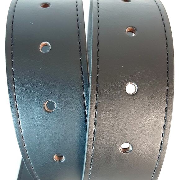 Guatemala Unisex Black Man-Made Leather Belt Large Waist Punch Holes Throughout - Picture 8 of 12